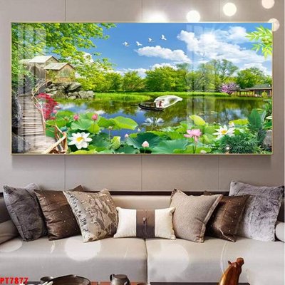 File tranh Tranh sơn thủy thác nước PT7877 (bản gốc) in lụa 3D