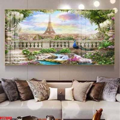 File tranh PSD Tranh sơn thủy thác nước PT7882 chất lượng cao