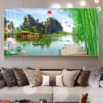 Download file Tranh sơn thủy thác nước PT7905 (gốc) in mica đèn LED
