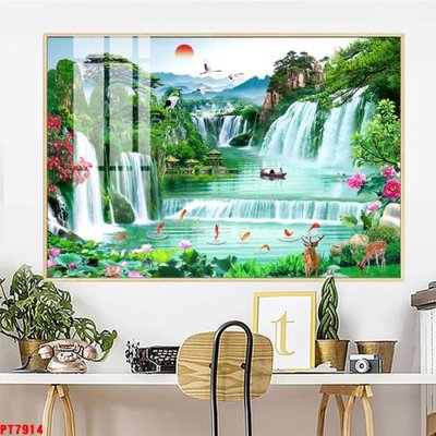 Tải file Tranh sơn thủy thác nước PT7914 (ảnh gốc) 300dpi Tranh sơn thủy thác nước PT7914