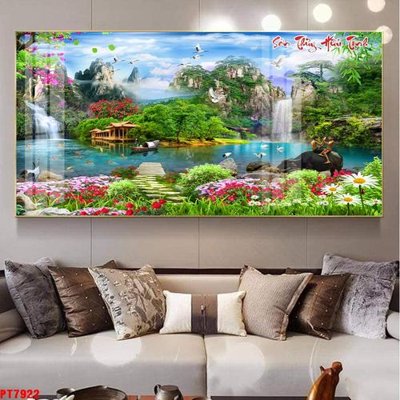 File tranh Tranh sơn thủy thác nước PT7922 (gốc) chủ đề thiên nhiên