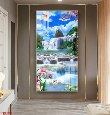 File in mica Tranh sơn thủy thác nước PT7929 (bản gốc) sắc sảo