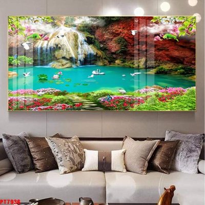 File gốc in ấn Tranh sơn thủy thác nước PT7936 độ phân giải cao