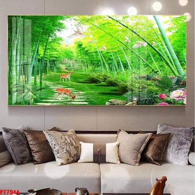 File gốc Tranh sơn thủy thác nước PT7944 (in lụa) hoa văn cổ điển