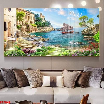 File in lụa Tranh sơn thủy thác nước PT7946 (phong cảnh) Tranh sơn thủy thác nước PT7946