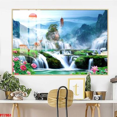 File tranh quảng cáo Tranh sơn thủy thác nước PT7951 (file gốc) chuyên nghiệp