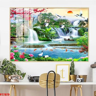 File gốc Tranh sơn thủy thác nước PT7979 (phong cách) cổ điển