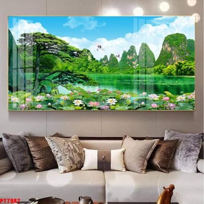 File tranh Tranh sơn thủy thác nước PT7987 (bản gốc) trang trí văn phòng