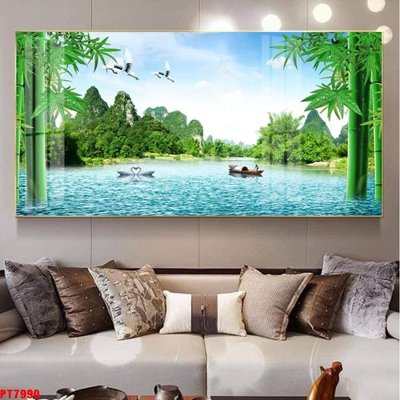 Ảnh mô tả file gốc in mica Tranh sơn thủy thác nước PT7990