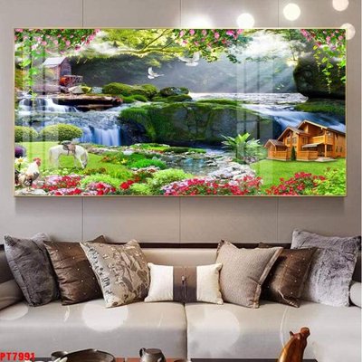File ảnh Tranh sơn thủy thác nước PT7991 (gốc) cho trang trí nhà hàng