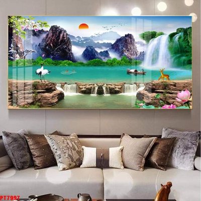 Download file gốc Tranh sơn thủy thác nước PT7997 (in lụa) cao cấp