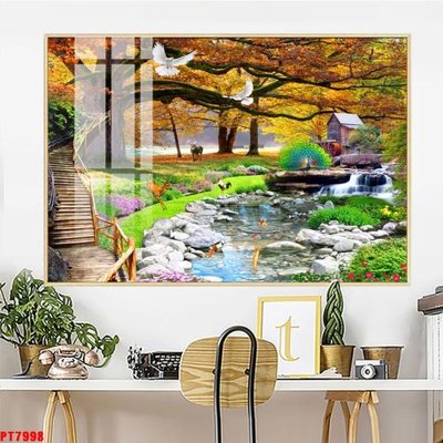 Tải file tranh gốc Tranh sơn thủy thác nước PT7998 chất lượng cao