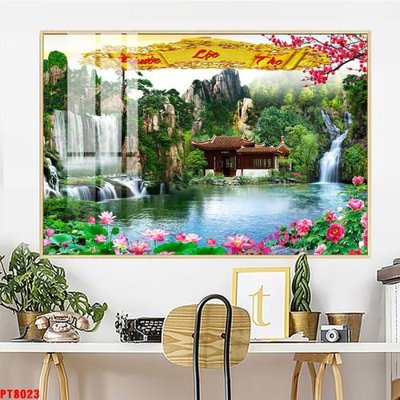 Ảnh gốc Tranh sơn thủy thác nước PT8023 (độ nét cao) in mica