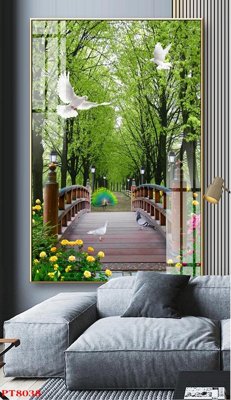 File tranh Tranh sơn thủy thác nước PT8038 (bản gốc) in lụa 5D