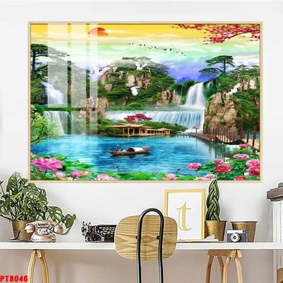 File tranh Tranh sơn thủy thác nước PT8046 (ảnh gốc) độ nét vượt trội