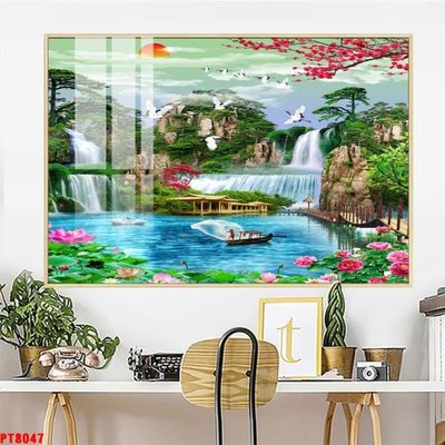 File tranh Tranh sơn thủy thác nước PT8047 (gốc) in vải canvas