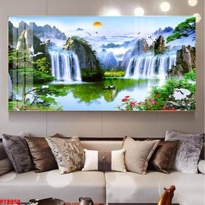 File gốc Tranh sơn thủy thác nước PT8050 (in tráng gương) sang trọng