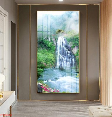 File gốc Tranh sơn thủy thác nước PT8071 (ảnh chi tiết) để in trần