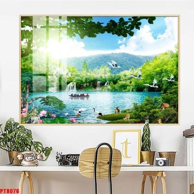 File gốc in ấn Tranh sơn thủy thác nước PT8076 chuẩn màu CMYK