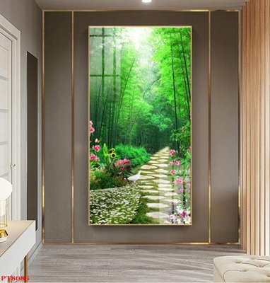 File tranh gốc Tranh sơn thủy thác nước PT8086 chủ đề hiện đại