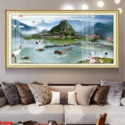 Ảnh gốc file in lụa Tranh sơn thủy thác nước PT8099 chi tiết