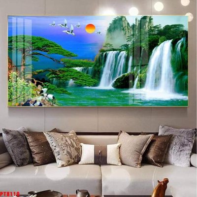 File tranh in trần 3D Tranh sơn thủy thác nước PT8110 (ảnh gốc)