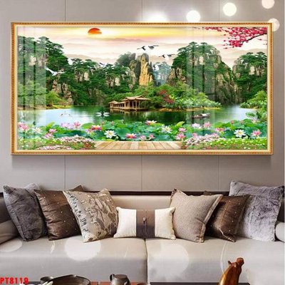 Tải file gốc Tranh sơn thủy thác nước PT8119 (in khổ lớn) không mờ