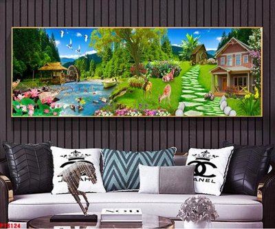 Ảnh gốc Tranh sơn thủy thác nước PT8124 (siêu chi tiết) để in ấn