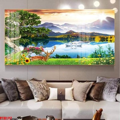 File ảnh Tranh sơn thủy thác nước PT8127 (gốc) in backdrop sự kiện