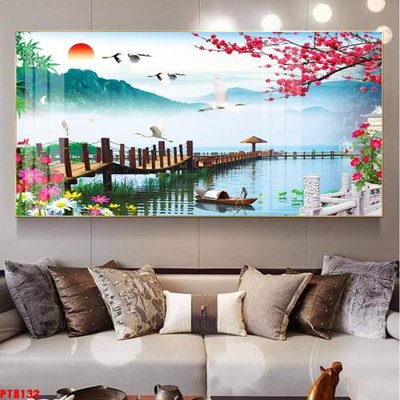 File ảnh Tranh sơn thủy thác nước PT8132 (gốc) in standee