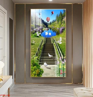 File tranh Tranh sơn thủy thác nước PT8136 (file gốc) chủ đề phong thủy