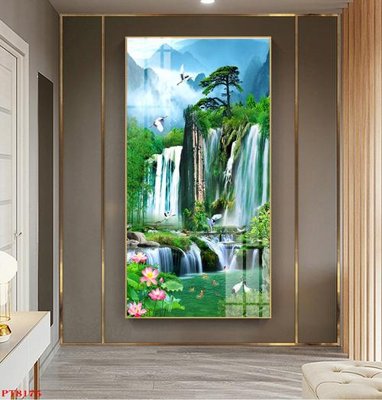 File gốc Tranh sơn thủy thác nước PT8175 (cho in 3D) độc đáo