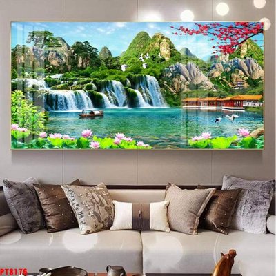 File in trần Tranh sơn thủy thác nước PT8176 (bản gốc) phong cảnh