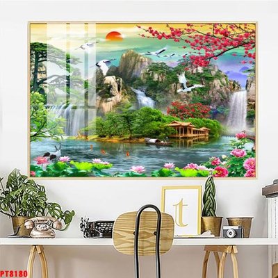 Tải file Tranh sơn thủy thác nước PT8180 (gốc) chủ đề tôn giáo