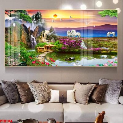 File tranh Tranh sơn thủy thác nước PT8184 (bản gốc) in lụa 5D