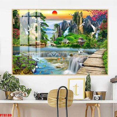 File in trần Tranh sơn thủy thác nước PT8189 (bản gốc) phong cảnh