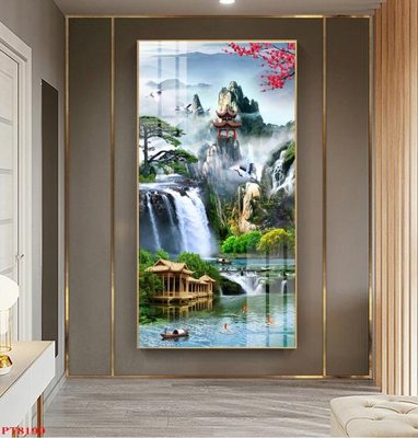 File gốc Tranh sơn thủy thác nước PT8199 (in mica) trang trí