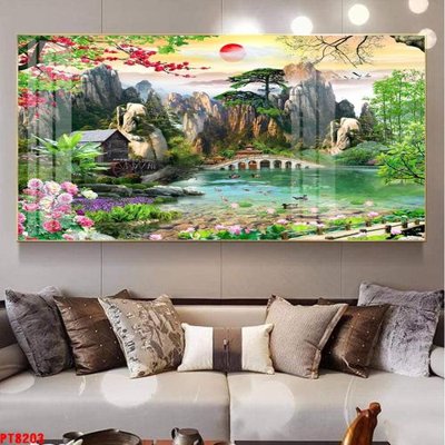 File ảnh Tranh sơn thủy thác nước PT8203 (gốc) in poster