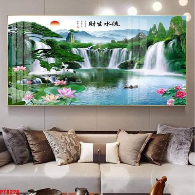File tranh gốc Tranh sơn thủy thác nước PT8220 chủ đề hiện đại