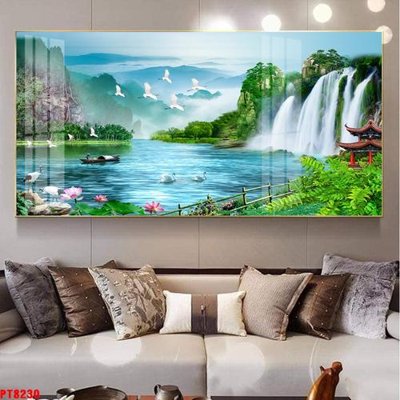 Chi tiết file gốc Tranh sơn thủy thác nước PT8230 (cho in tráng gương)