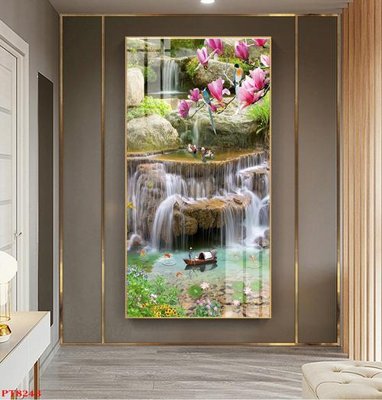 File gốc Tranh sơn thủy thác nước PT8243 (in mica) làm quà tặng