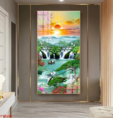 File in lụa Tranh sơn thủy thác nước PT8268 (hoa văn) Tranh sơn thủy thác nước PT8268