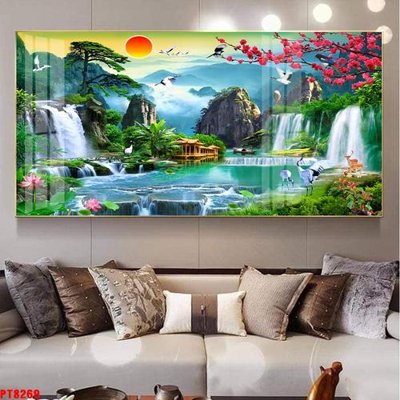 File tranh Tranh sơn thủy thác nước PT8269 (gốc) phong cách tối giản