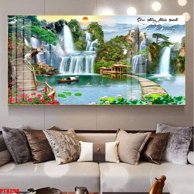 Ảnh gốc Tranh sơn thủy thác nước PT8290 (độ nét cao) in tráng gương