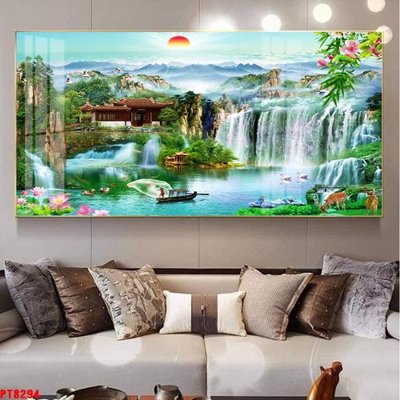 File in lụa Tranh sơn thủy thác nước PT8294 (chất lượng cao) Tranh sơn thủy thác nước PT8294