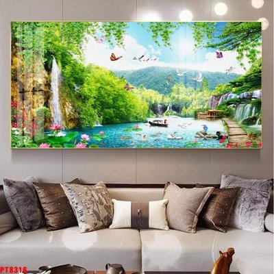 Download file gốc Tranh sơn thủy thác nước PT8316 (in lụa) nghệ thuật