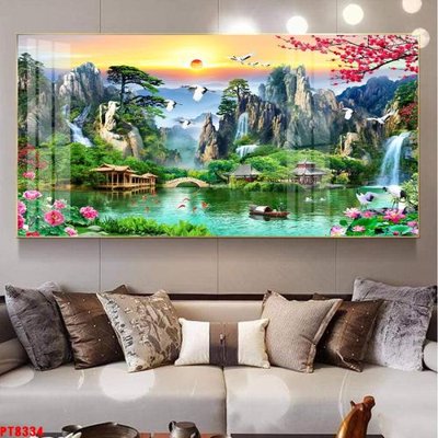 File tranh Tranh sơn thủy thác nước PT8334 (gốc) chủ đề thiên nhiên