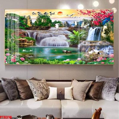 Download file Tranh sơn thủy thác nước PT8336 (gốc) in mica bàn thờ