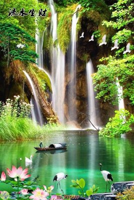 File tranh quảng cáo File phong thủy đứng thác nước PTD107 (file gốc) chuyên nghiệp