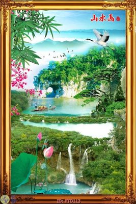 File ảnh File phong thủy đứng thác nước PTD113 (gốc) dùng in Pano